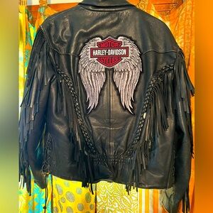 HARLEY DAVIDSON LEATHER JACKET W/ ANGEL WINGS PATCH LADY RIDER
